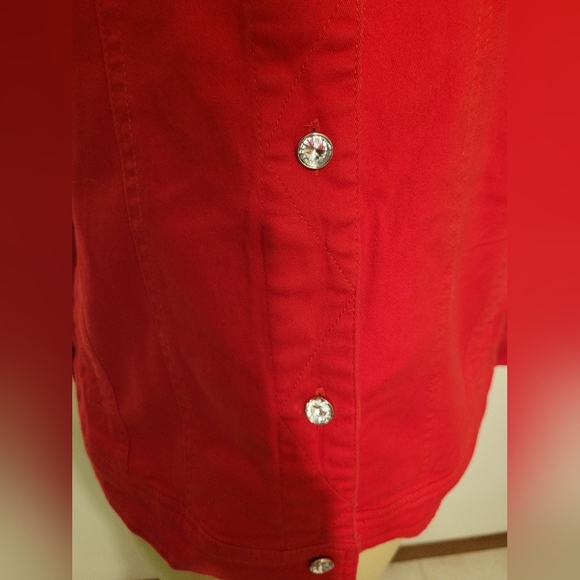 TIA Designs Red Embellished Women's Demin Jacket Rodeo Western Cowgirl Xl - Picture 5 of 6